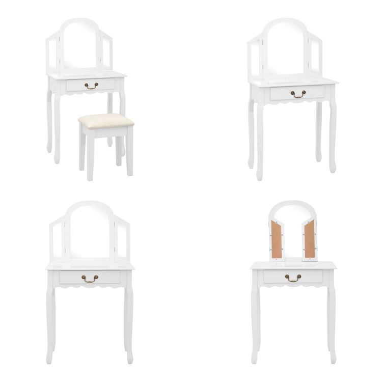 vidaXL Toaletka z taboretem biała 65x36x128 cm Paulownia drewno MDF - Toaletka - Toaletki - Toaletka - Toaletka - Toaletki