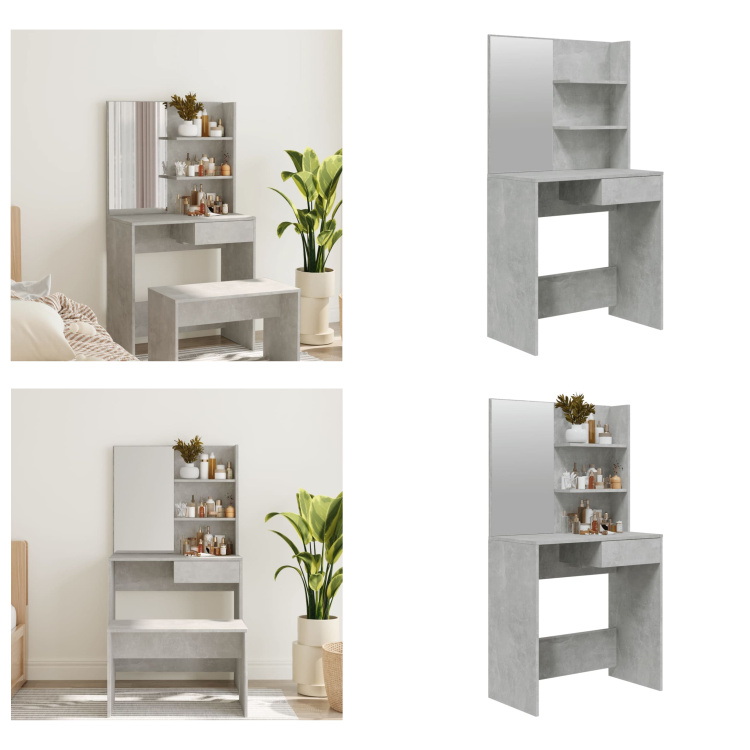 vidaXL Toaletka z lustrem betonowa szara 74,5x40x141 cm - Toaletka - Stolik do makijażu - Stolik kosmetyczny - Toaletka