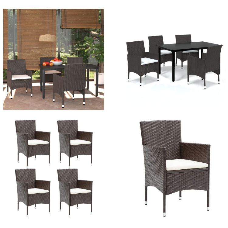 vidaXL 5-częściowy ogrodowy zestaw jadalny z poduszkami z rattanu w kolorze brązowym - Zestaw jadalny - Zestawy jadalne - Ogrodowy zestaw jadalny - Ogrodowe zestawy jadalne