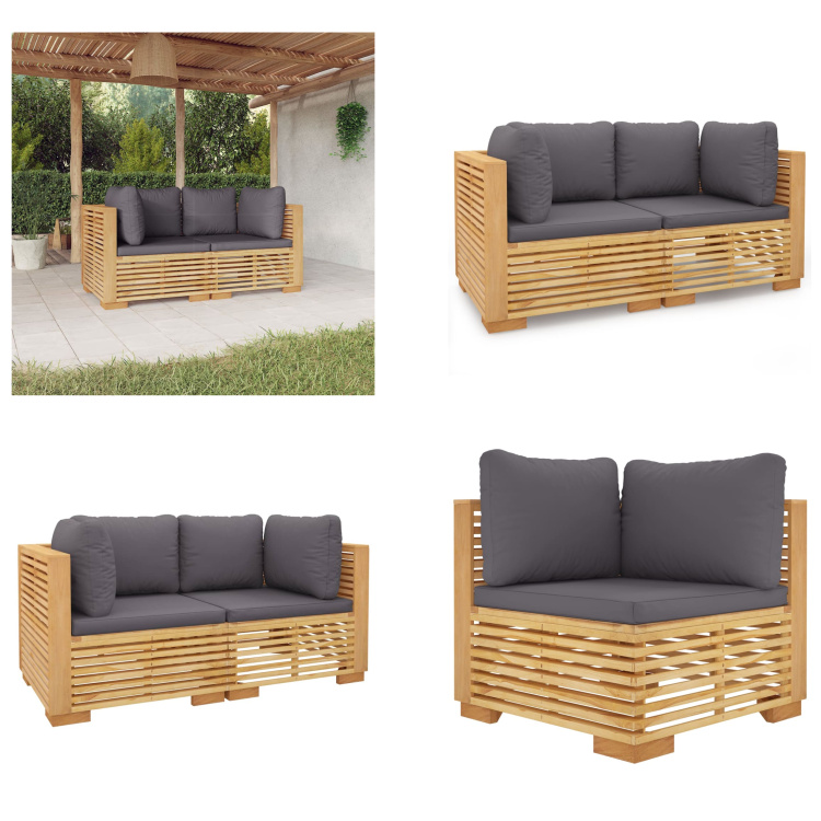 vidaXL Narożnik ogrodowy z poduszkami 2 szt. Lite drewno tekowe - Zestaw wypoczynkowy do ogrodu - Zestawy wypoczynkowe do ogrodu - Zestaw wypoczynkowy na zewnątrz - Zestaw wypoczynkowy na patio