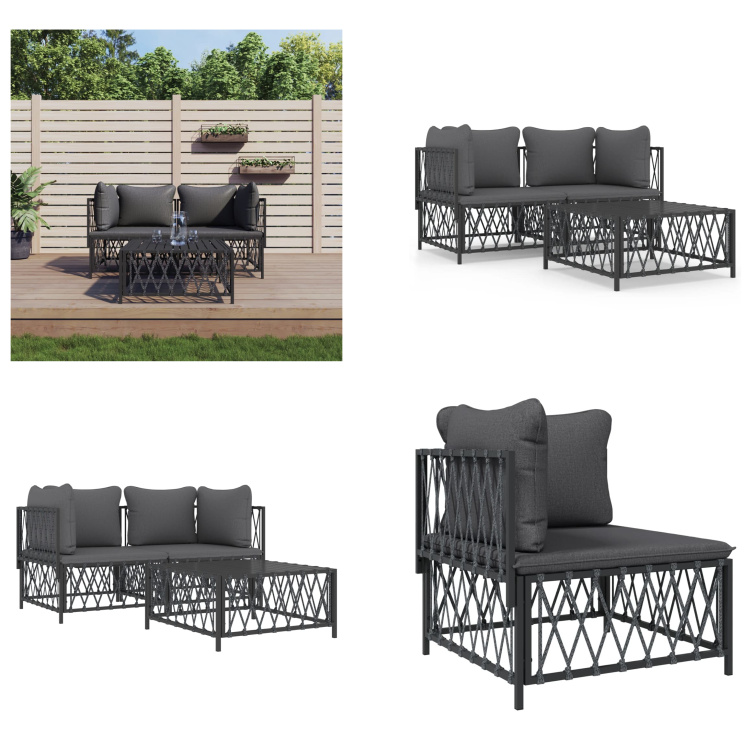 vidaXL 3-częściowy zestaw wypoczynkowy do ogrodu z poduszkami stalowy antracyt - Zestaw wypoczynkowy do ogrodu - Zestawy wypoczynkowe do ogrodu - Zestaw wypoczynkowy - Zestaw mebli ogrodowych