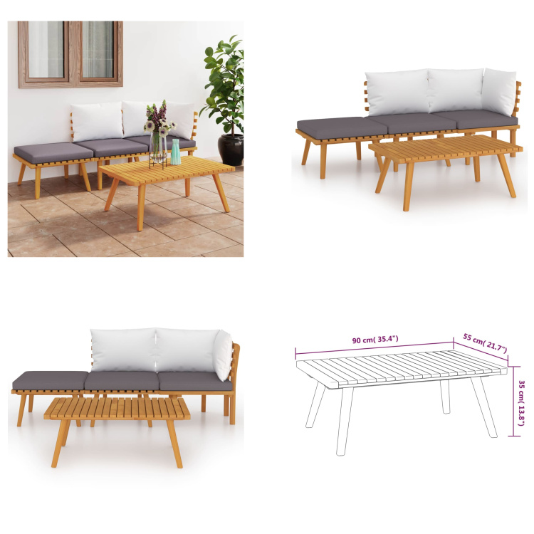 vidaXL 4-częściowy zestaw wypoczynkowy do ogrodu z poduszkami z litego drewna akacjowego - Zestaw wypoczynkowy do ogrodu - Zestawy wypoczynkowe do ogrodu - Meble ogrodowe - Meble ogrodowe