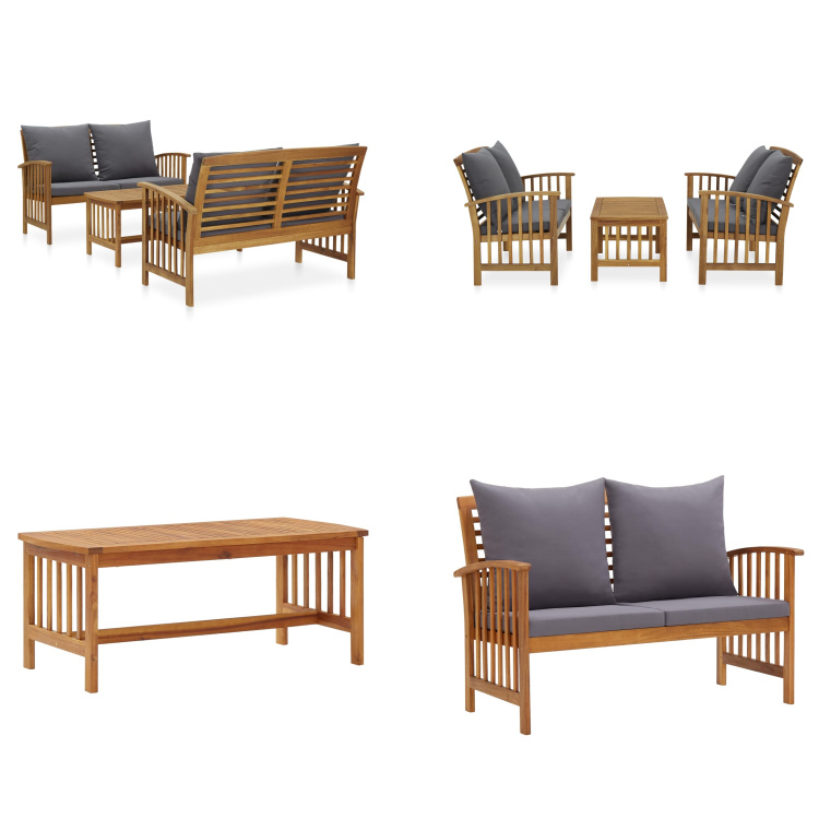 vidaXL 3-częściowy zestaw wypoczynkowy do ogrodu z poduszkami z litego drewna akacjowego - Zestaw wypoczynkowy do ogrodu - Zestawy wypoczynkowe do ogrodu - Meble ogrodowe - Zestaw mebli ogrodowych