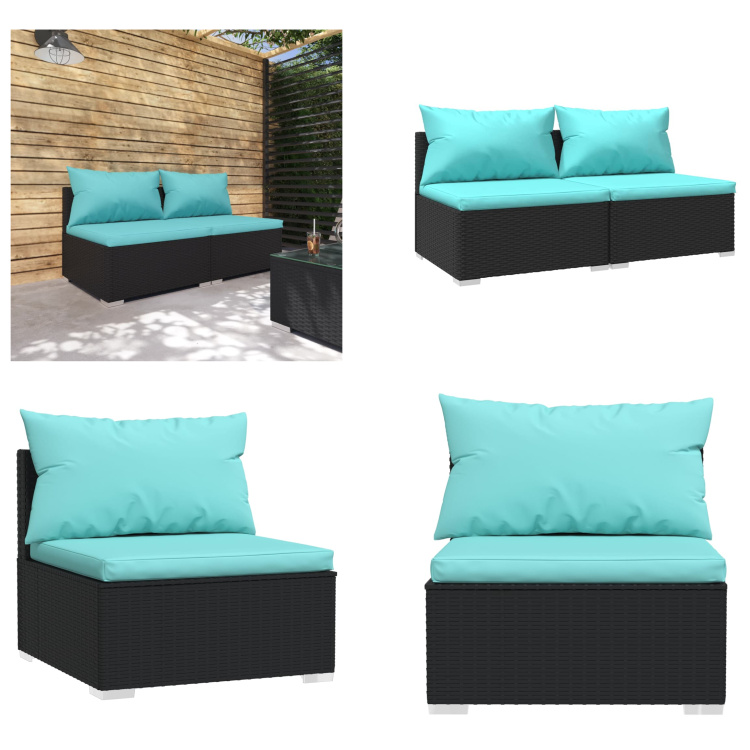 vidaXL 2-częściowy zestaw wypoczynkowy do ogrodu z poduszkami z czarnego rattanu - zestaw wypoczynkowy do ogrodu - zestawy wypoczynkowe do ogrodu - zestaw wypoczynkowy na patio - zestaw sof na patio