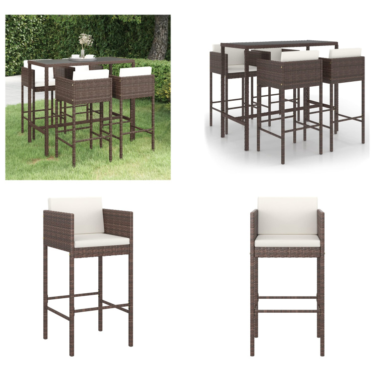 vidaXL 5-częściowy ogrodowy zestaw barowy z poduszkami z rattanu w kolorze brązowym - ogrodowy zestaw barowy - ogrodowy zestaw barowy - ogrodowy zestaw jadalny - ogrodowe zestawy jadalne
