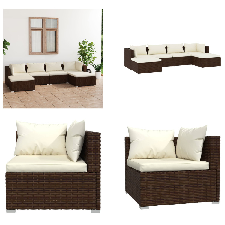 vidaXL 6-częściowy zestaw wypoczynkowy do ogrodu z poduszkami z polirattanu brązowy - zestaw wypoczynkowy do ogrodu - zestawy wypoczynkowe do ogrodu - zestaw wypoczynkowy na patio - zestaw sof na patio