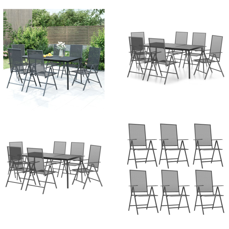 vidaXL 7-częściowy ogrodowy zestaw jadalniany stal antracytowa - ogrodowy zestaw jadalniany - ogrodowy zestaw wypoczynkowy - zestaw mebli ogrodowych - zestaw mebli ogrodowych