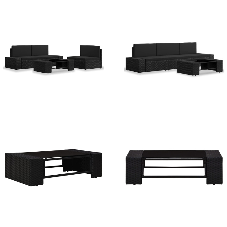 vidaXL 4-częściowy zestaw wypoczynkowy do ogrodu z rattanu w kolorze czarnym - Zestaw wypoczynkowy do ogrodu - Zestawy wypoczynkowe do ogrodu - Modułowy zestaw sof - Modułowe zestawy sof