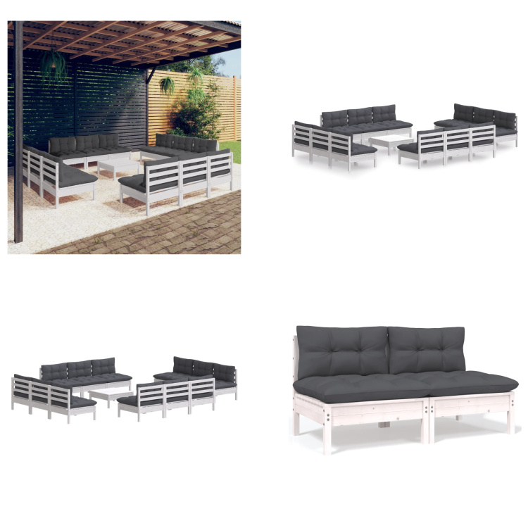 vidaXL 13-częściowy zestaw wypoczynkowy do ogrodu z antracytowymi poduszkami drewno sosnowe - zestaw wypoczynkowy do ogrodu - zestawy wypoczynkowe do ogrodu - zestawy wypoczynkowe - zestawy wypoczynkowe