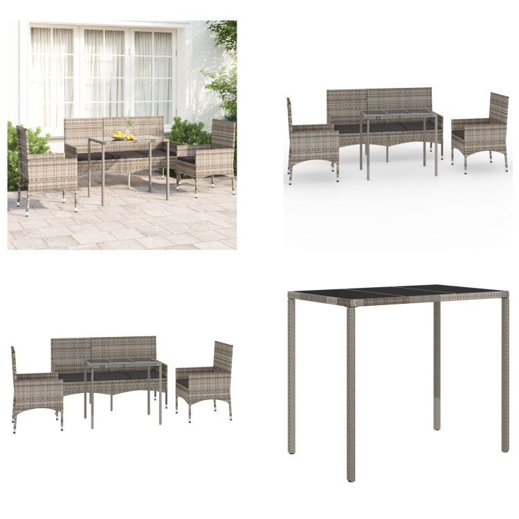 vidaXL 4-częściowy zestaw wypoczynkowy do ogrodu z poduszkami z szarego polirattanu - Zestaw wypoczynkowy do ogrodu - Zestawy wypoczynkowe do ogrodu - Zestaw wypoczynkowy na zewnątrz - Zestaw wypoczynkowy na taras