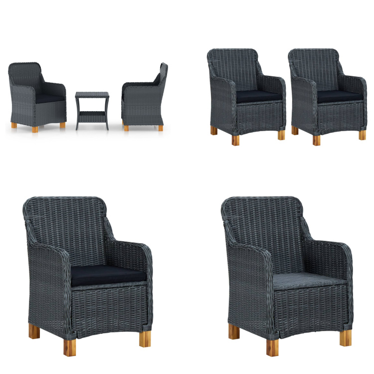 vidaXL 3-częściowy zestaw wypoczynkowy do ogrodu z poduszkami z rattanu w kolorze ciemnoszarym - Zestaw wypoczynkowy do ogrodu - Zestawy wypoczynkowe do ogrodu - Meble ogrodowe - Zestawy mebli ogrodowych