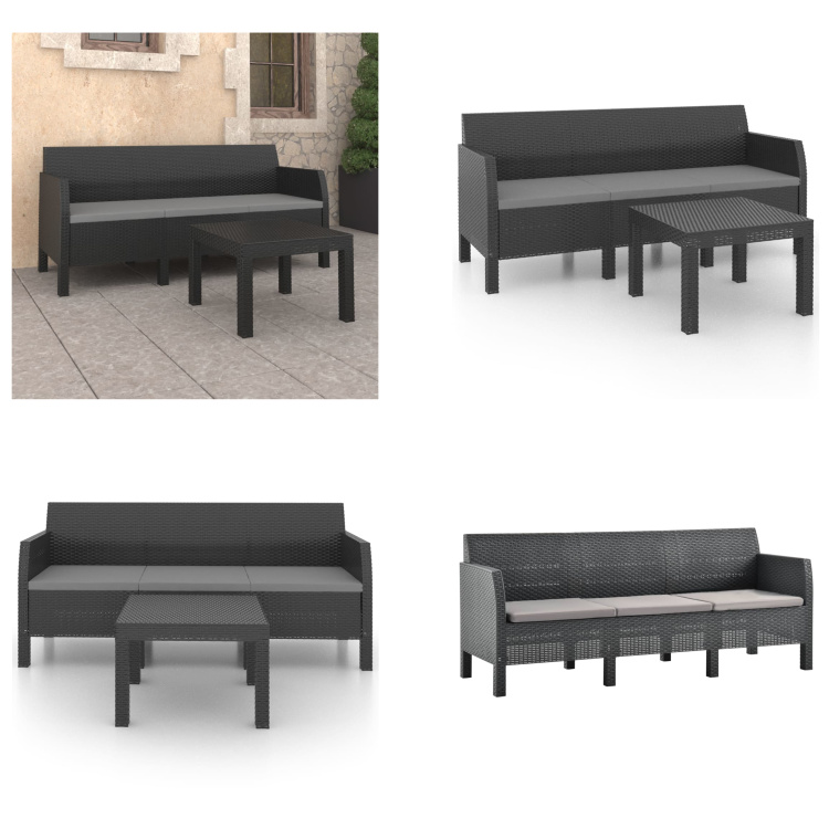 vidaXL 2-częściowy zestaw wypoczynkowy do ogrodu z poduszkami PP rattan antracyt - Zestaw wypoczynkowy do ogrodu - Zestawy wypoczynkowe do ogrodu - Zestawy mebli ogrodowych - Zestawy mebli ogrodowych