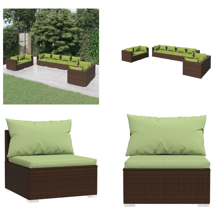 vidaXL 8-częściowy zestaw wypoczynkowy do ogrodu z poduszkami z rattanu w kolorze brązowym - zestaw wypoczynkowy do ogrodu - zestawy wypoczynkowe do ogrodu - zestaw wypoczynkowy na patio - zestaw sof ogrodowych