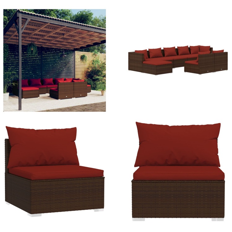 vidaXL 9-częściowy zestaw wypoczynkowy do ogrodu z poduszkami brązowy rattan - zestaw wypoczynkowy do ogrodu - zestawy wypoczynkowe do ogrodu - zestaw wypoczynkowy na patio - zestaw sof ogrodowych