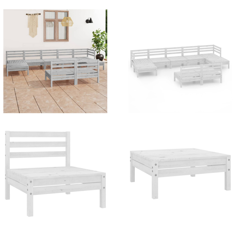 vidaXL 9-częściowy zestaw wypoczynkowy do ogrodu biała lita sosna - Zestaw mebli ogrodowych - Zestawy mebli ogrodowych - Zestawy mebli ogrodowych - Zestawy ogrodowe