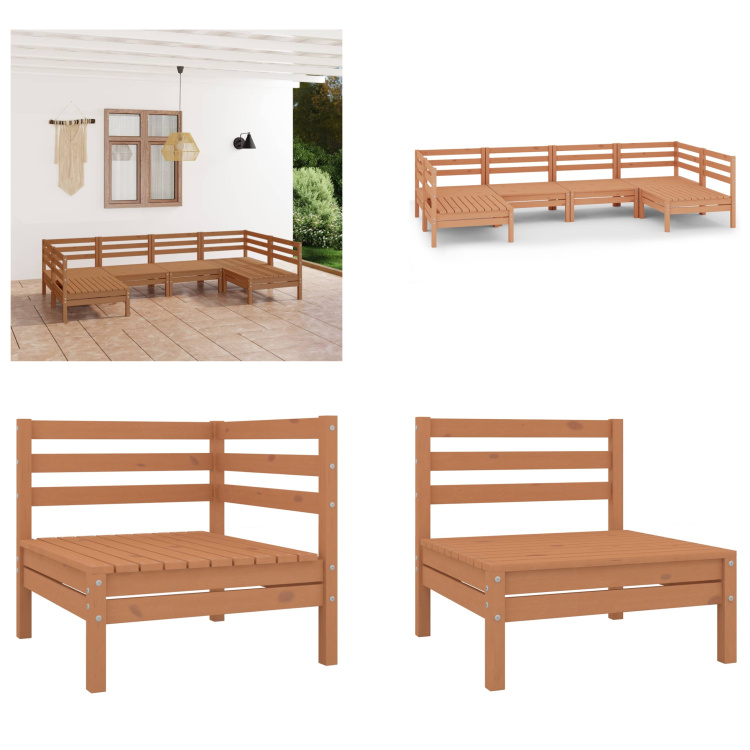 vidaXL 6-częściowy zestaw wypoczynkowy do ogrodu z litej sosny w kolorze miodowego brązu - Zestaw mebli ogrodowych - Zestawy mebli ogrodowych - Zestawy mebli ogrodowych - Zestawy ogrodowe