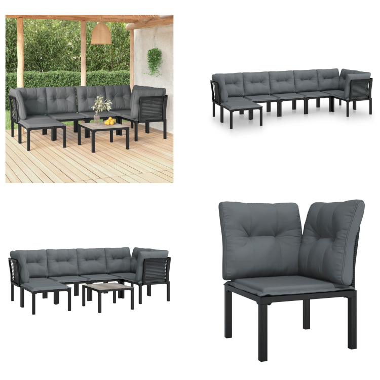 vidaXL 7-częściowy zestaw wypoczynkowy do ogrodu z czarno-szarego polirattanu - Zestaw wypoczynkowy do ogrodu - Zestawy wypoczynkowe do ogrodu - Zestaw wypoczynkowy - Zestaw mebli ogrodowych