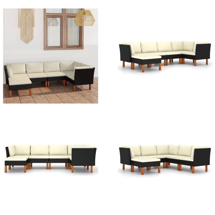 vidaXL 6-częściowy zestaw wypoczynkowy do ogrodu z poduszkami z czarnego rattanu - Zestaw sof ogrodowych - Zestawy sof ogrodowych - Zestawy mebli ogrodowych - Zestawy mebli ogrodowych