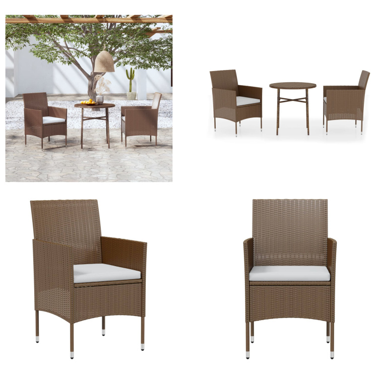 vidaXL 3-częściowy ogrodowy zestaw jadalniany z rattanu w kolorze brązowym - ogrodowy zestaw jadalniany - ogrodowy zestaw jadalniany - zewnętrzny zestaw jadalniany - stół i krzesło ogrodowe