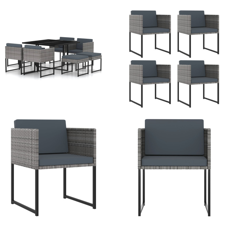 vidaXL 9-częściowy ogrodowy zestaw jadalny z poduszkami z szarego rattanu - Ogrodowy zestaw jadalny - Ogrodowe zestawy jadalne - Zestawy ogrodowe - Zestawy ogrodowe