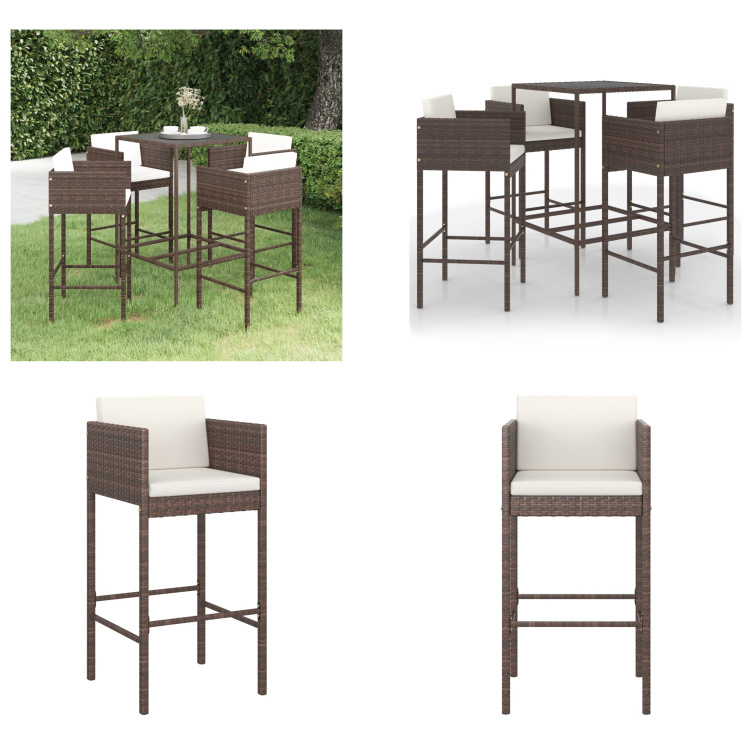 vidaXL 5-częściowy ogrodowy zestaw barowy z poduszkami z rattanu w kolorze brązowym - ogrodowy zestaw barowy - ogrodowy zestaw barowy - ogrodowy zestaw jadalny - ogrodowe zestawy jadalne