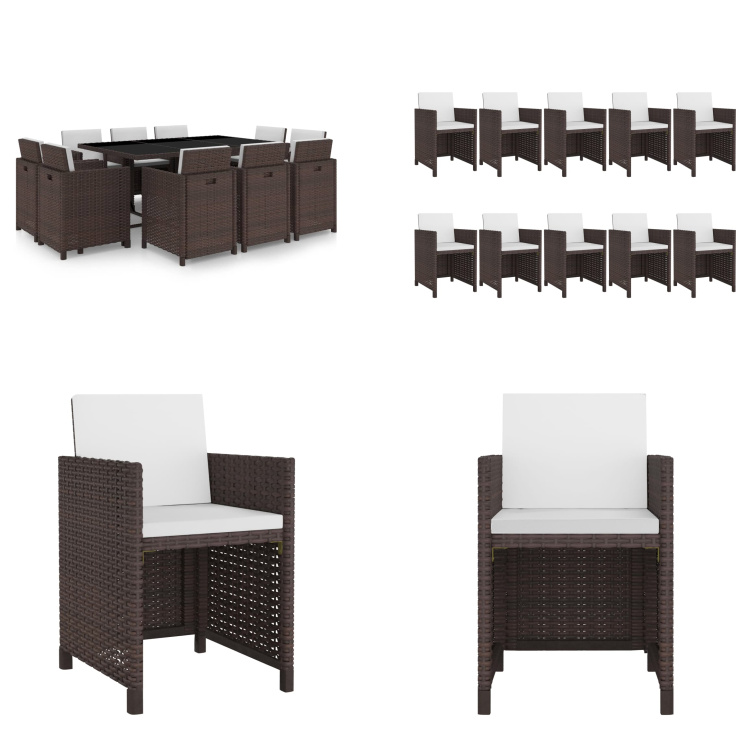 vidaXL 11-częściowy ogrodowy zestaw jadalniany z poduszkami z rattanu w kolorze brązowym - Zestaw mebli ogrodowych - Zestawy mebli ogrodowych - Stół i krzesła ogrodowe - Stoły i krzesła ogrodowe