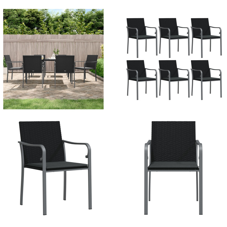 vidaXL Krzesła ogrodowe z poduszką 6 szt. czarny 56x59x84 cm polirattan - krzesło ogrodowe - krzesła ogrodowe - krzesło patio - krzesło zewnętrzne
