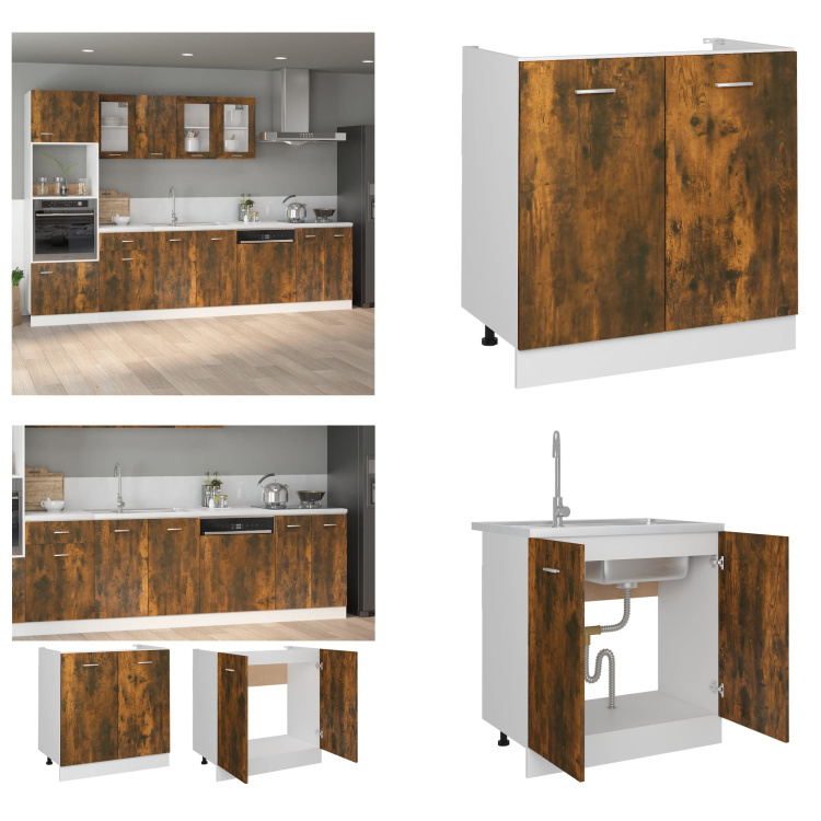 vidaXL Podstawa pod zlewozmywak dąb wędzony 80x46x81,5 cm materiał drewnopochodny - Podstawa pod zlewozmywak - Podstawa pod zlewozmywak - Szafka pod zlewozmywak - Szafka pod zlewozmywak do kuchni