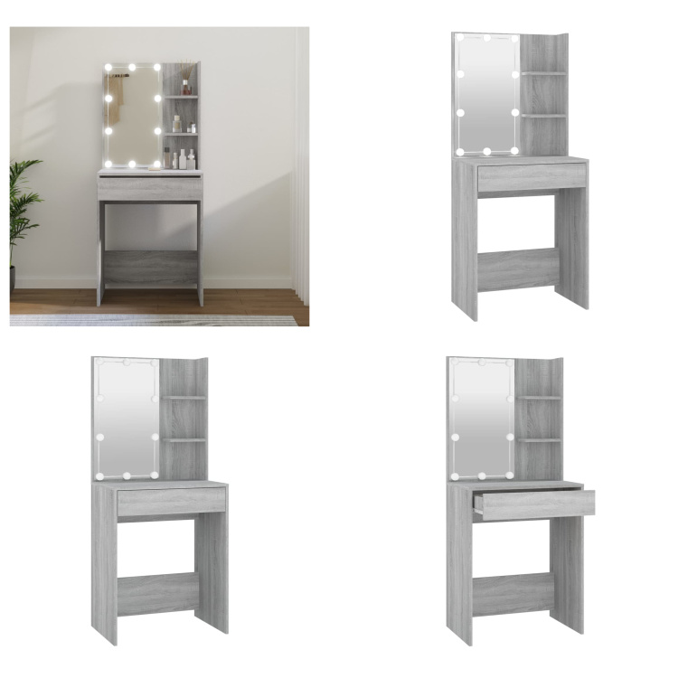 vidaXL Toaletka z diodami LED szara Sonoma 60x40x140 cm - Toaletka - Stolik do makijażu - Stolik kosmetyczny - Toaletka