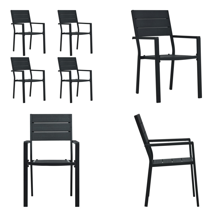 vidaXL Krzesła ogrodowe 4 szt. czarne HDPE o wyglądzie drewna - Krzesło ogrodowe - Krzesła ogrodowe - Krzesła - Krzesła