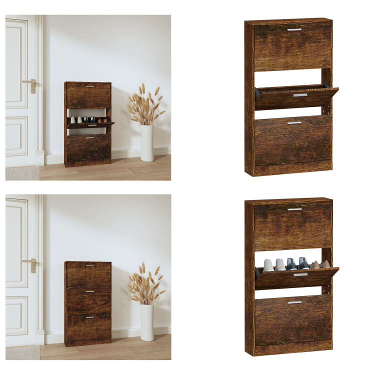 vidaXL Szafka na buty dąb wędzony 59x17x108 cm materiał drewnopochodny - Stojak na buty - Półki na buty - Przechowywanie butów - Szafka na buty