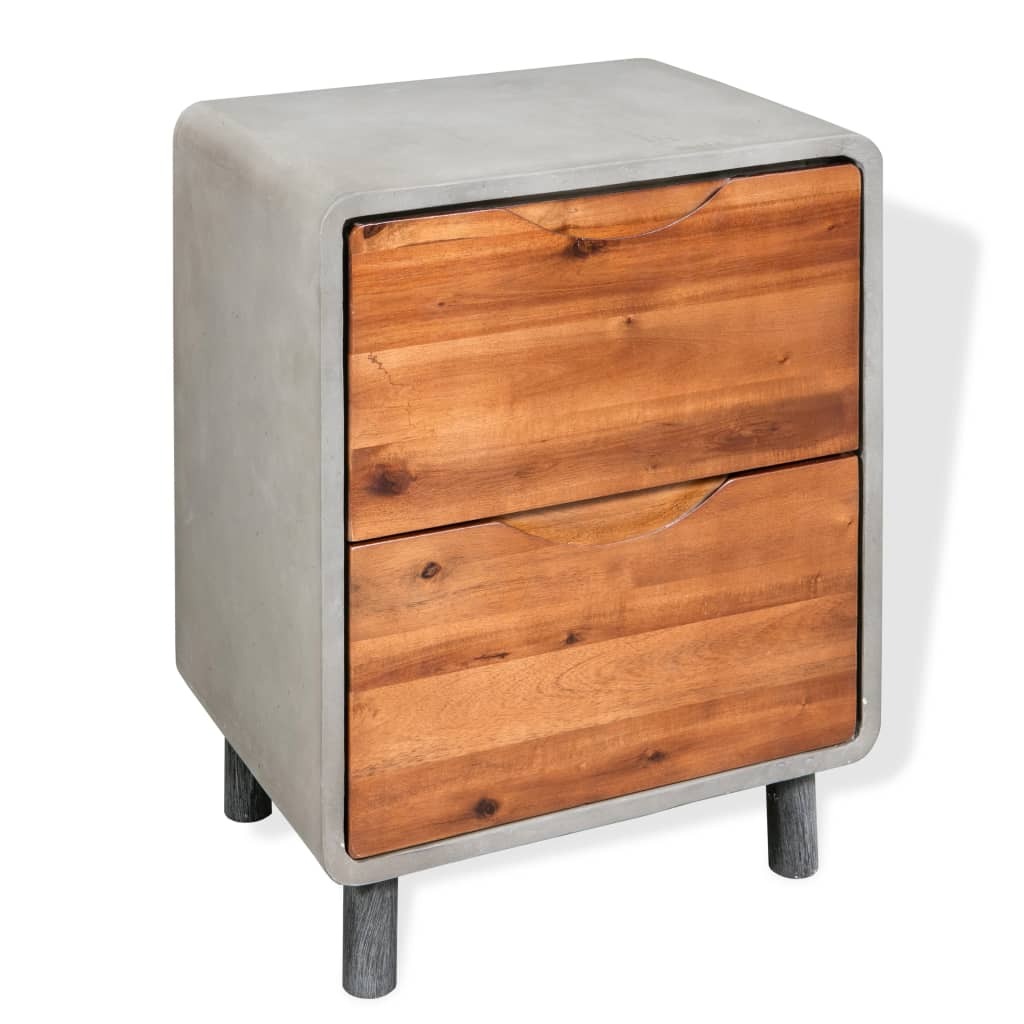 vidaXL Stolik nocny betonowy z litego drewna akacjowego 40 x 30 x 50 cm - Stolik nocny - Szafki nocne - Mała szafa - Małe szafy