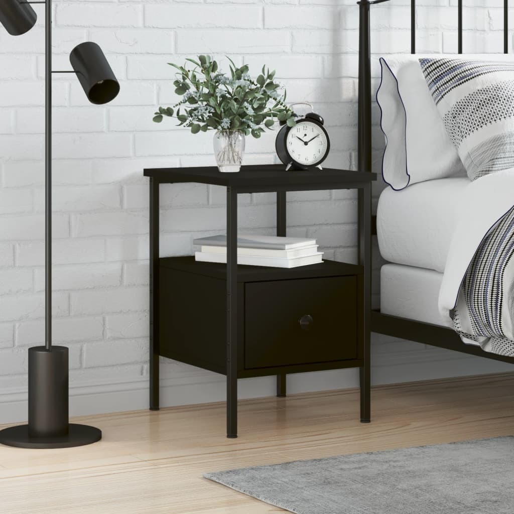 vidaXL Stolik nocny czarny 34x36x50 cm materiał drewnopochodny - Stolik nocny - Szafki nocne - Szafka nocna - Garderoba