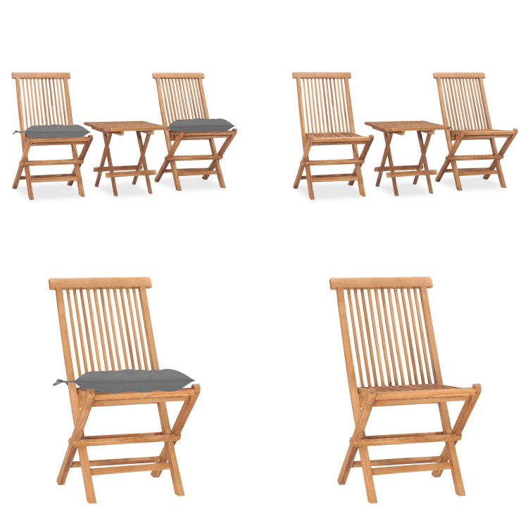 vidaXL 3-częściowy ogrodowy zestaw jadalniany z poduszkami składany z litego drewna tekowego - Zestaw mebli ogrodowych - Zestawy mebli ogrodowych - Stół i krzesła ogrodowe - Stoły i krzesła ogrodowe