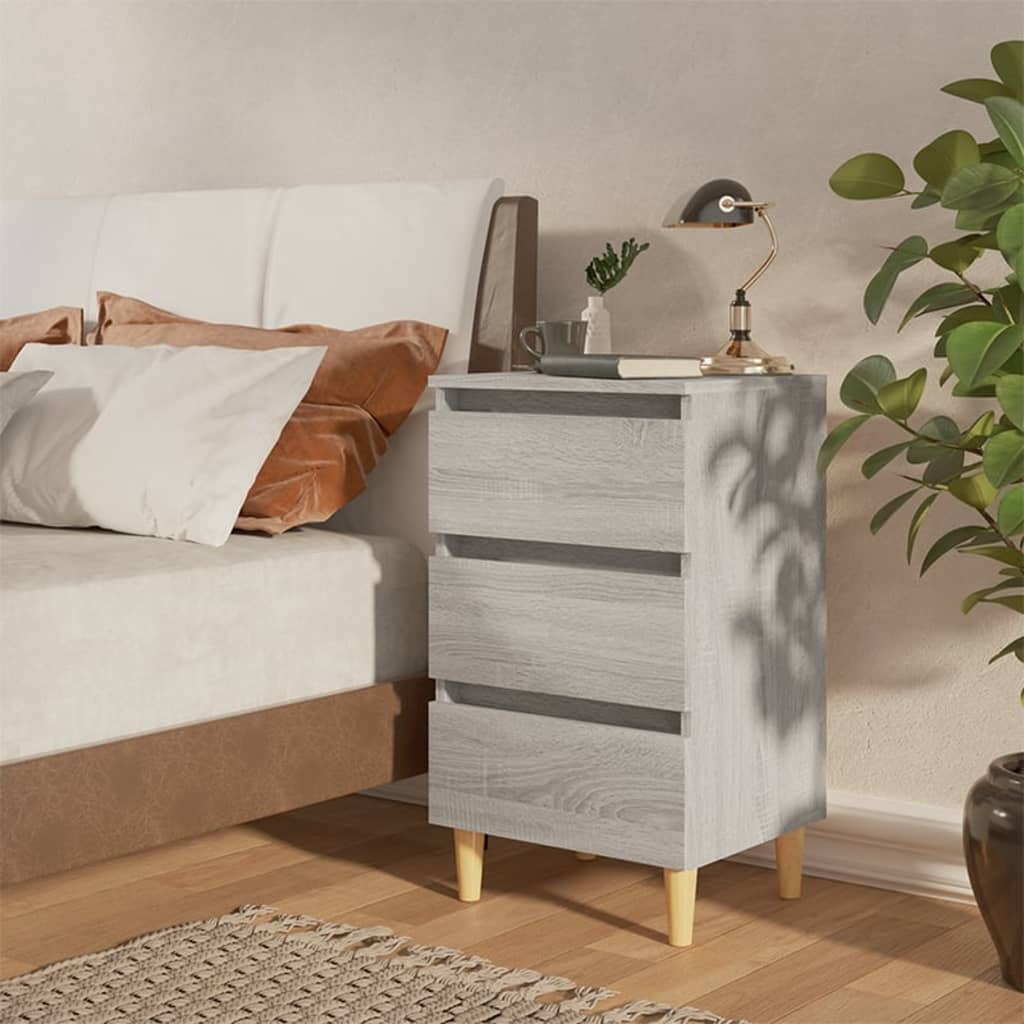 vidaXL Stolik nocny z nogami z litego drewna szary Sonoma 40x35x69 cm - Stolik nocny - Szafki nocne - Szafka nocna - Stolik boczny