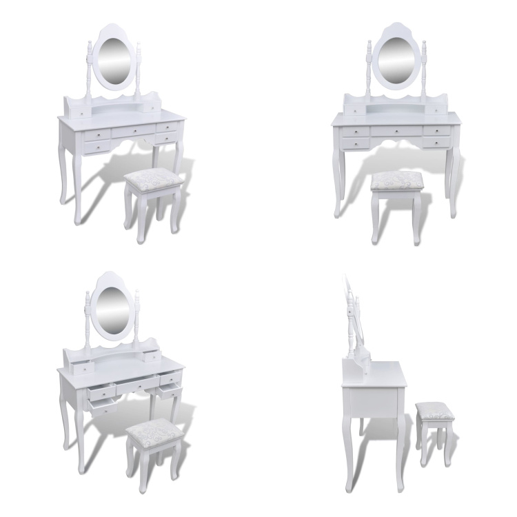 vidaXL Toaletka z lustrem i stołkiem 7 szuflad biała - Toaletka - Toaletki - Toaletki - Toaletki