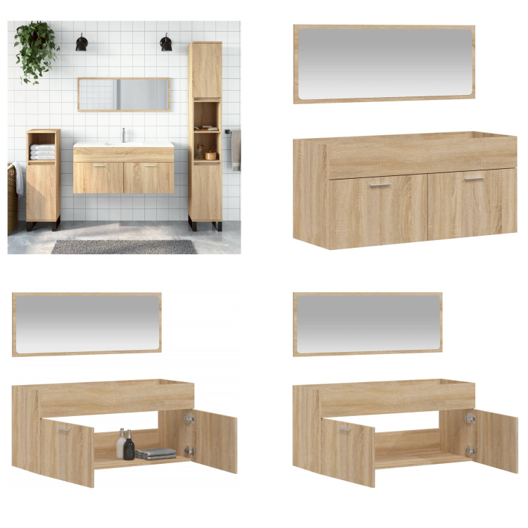 vidaXL Szafka łazienkowa z lustrem dąb sonoma materiał drewnopochodny - Szafka łazienkowa z lustrem - Szafki łazienkowe z lustrem - Meble łazienkowe - Szafka podumywalkowa