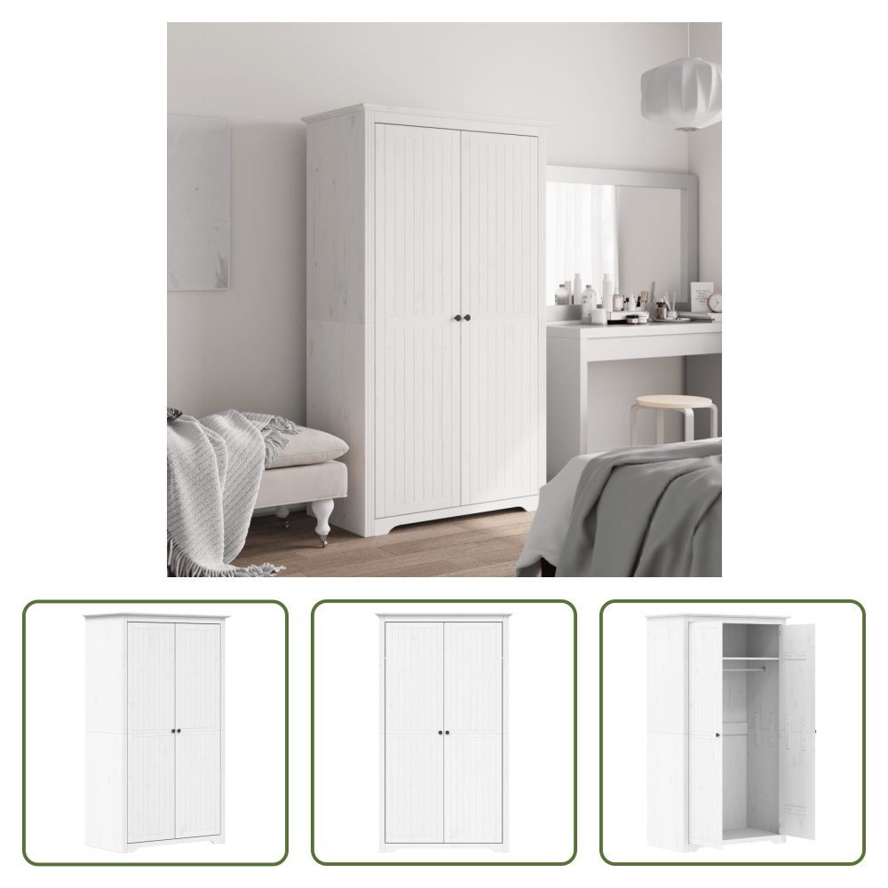 The Living Store Szafa BODO biała 99x53,5x173 cm lite drewno sosnowe