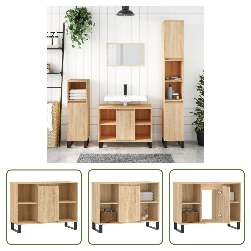 The Living Store szafka łazienkowa dąb sonoma 80x33x60 cm materiał drewnopochodny