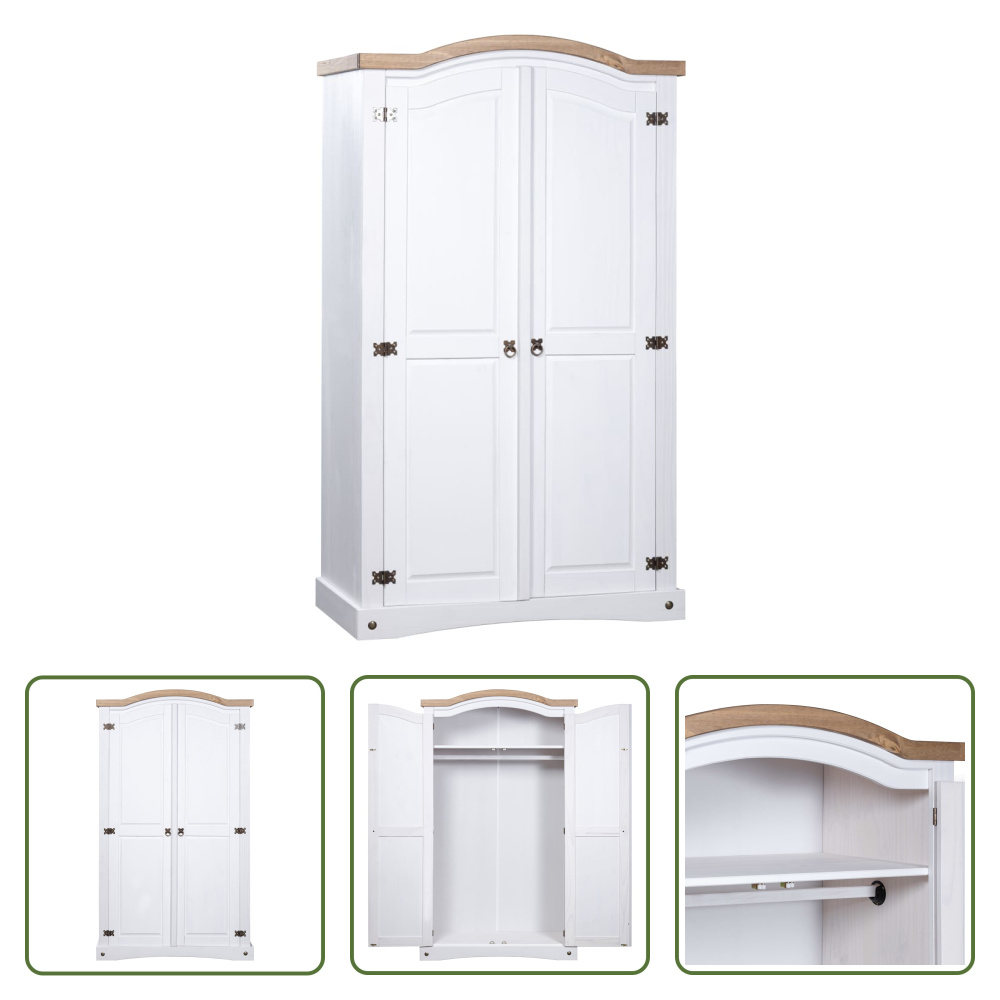 The Living Store Szafa w stylu meksykańskim drewno sosnowe 2 drzwi biały