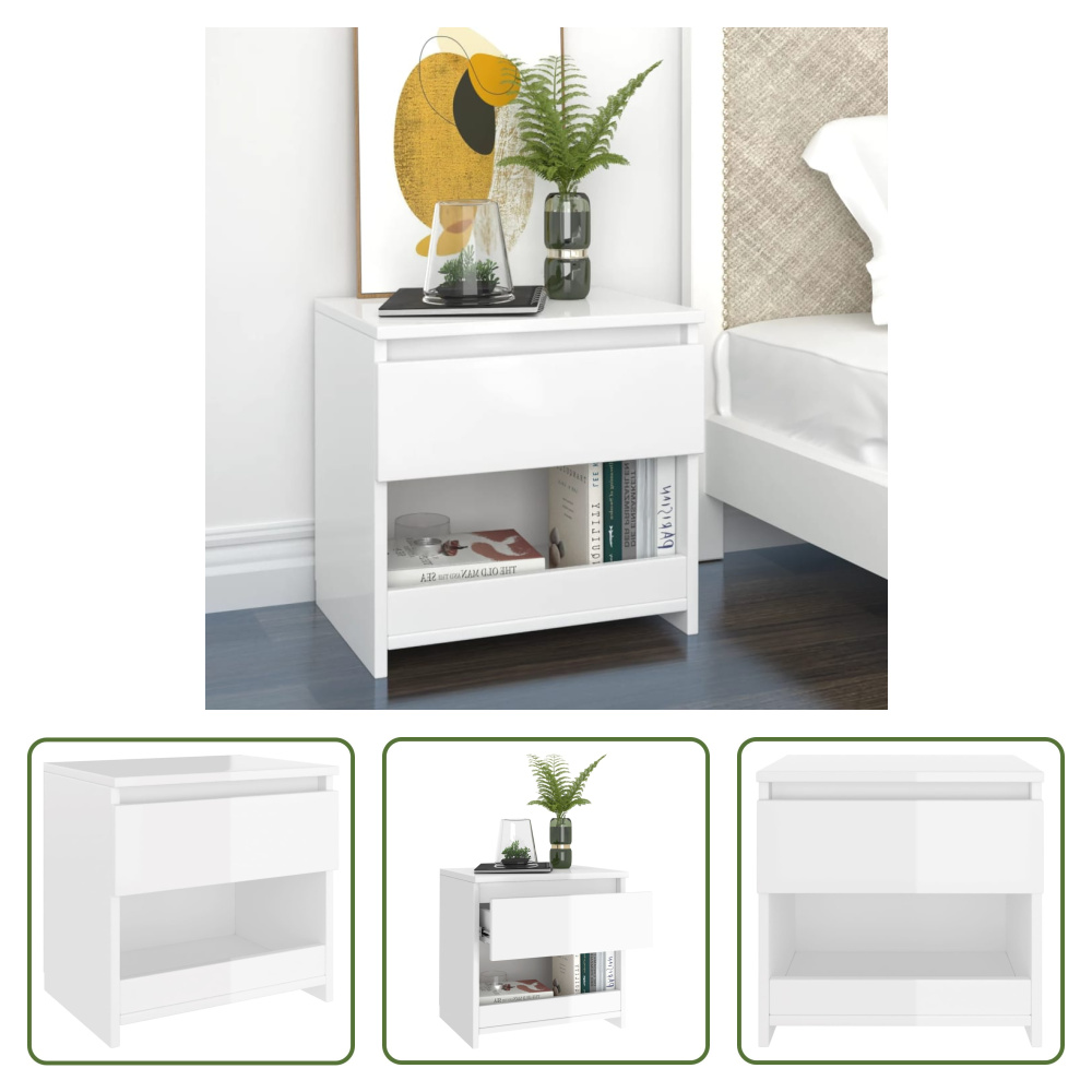 The Living Store szafka nocna biały wysoki połysk 40x30x39 cm materiał drewnopochodny