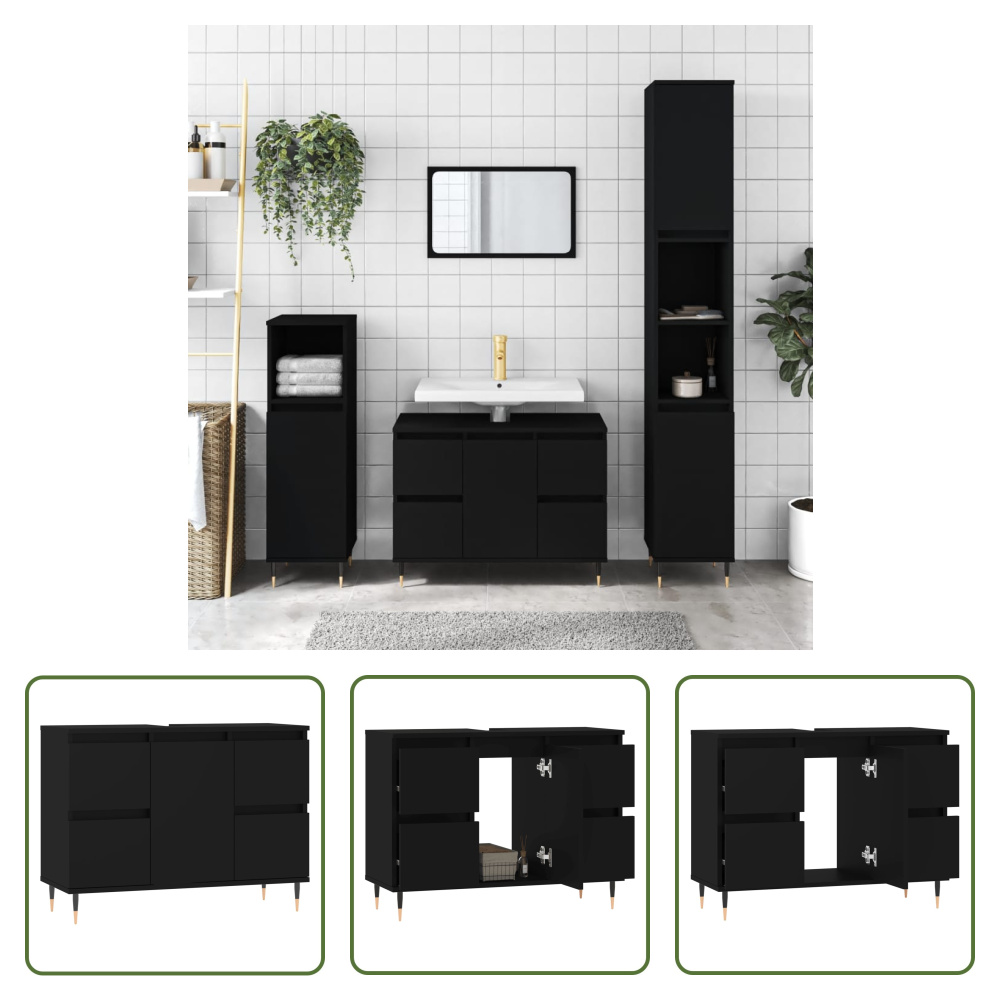 The Living Store Szafka łazienkowa czarna 80x33x60 cm materiał drewnopochodny