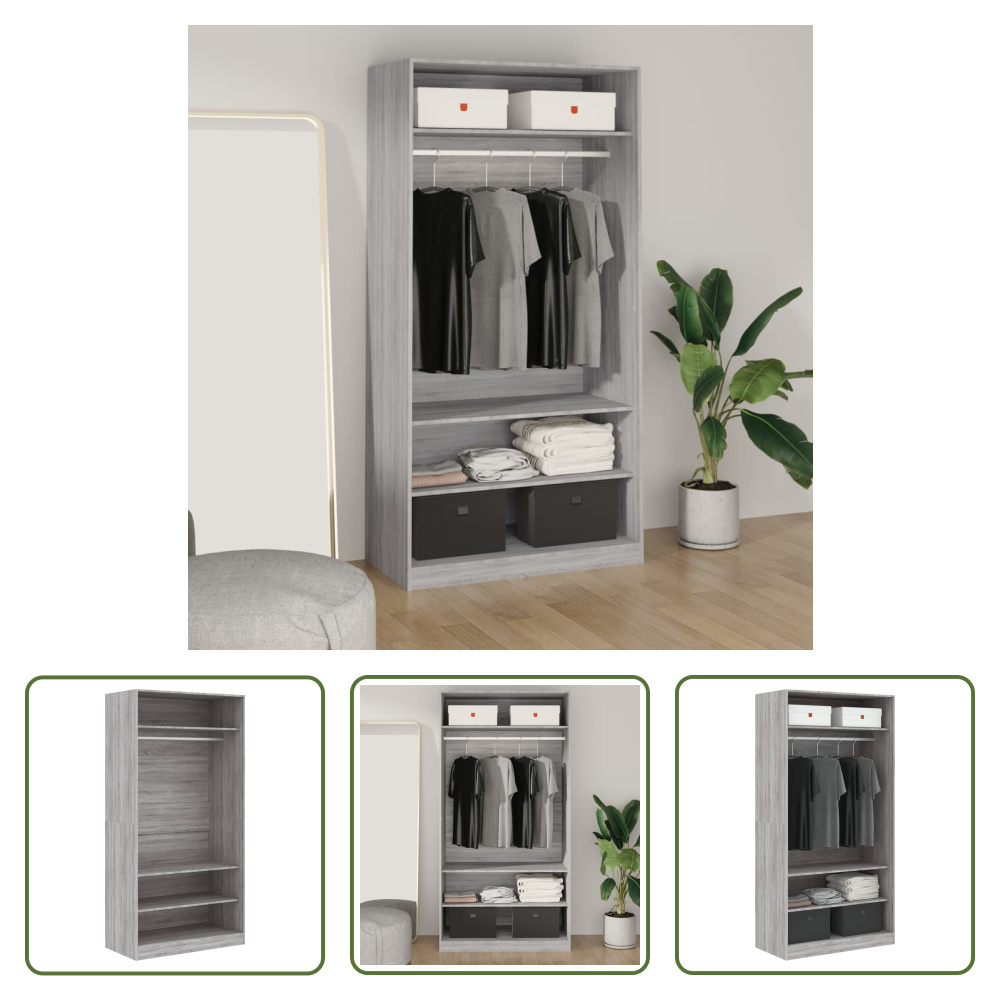 The Living Store Szafa szara Sonoma 100x50x200 cm Materiał drewnopochodny