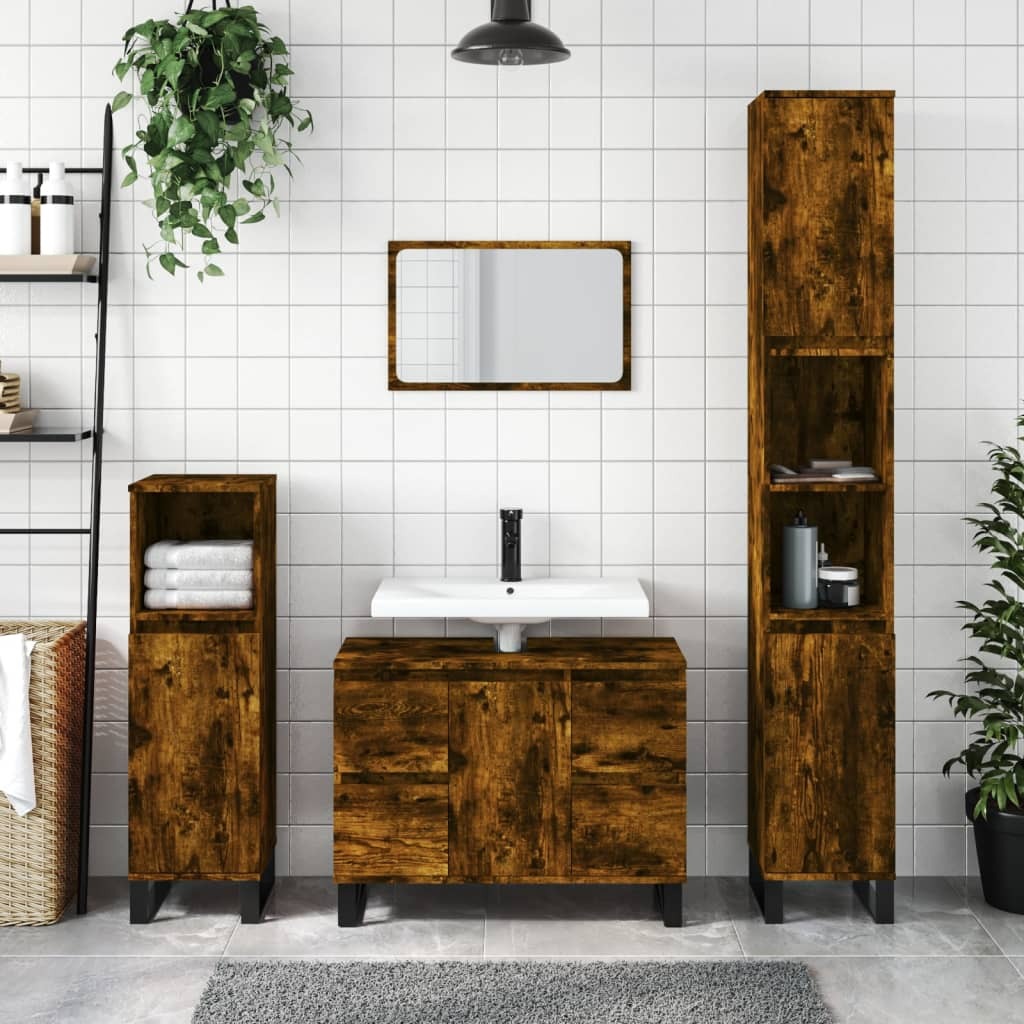 The Living Store Szafka łazienkowa dąb wędzony 30x30x100 cm materiał drewnopochodny