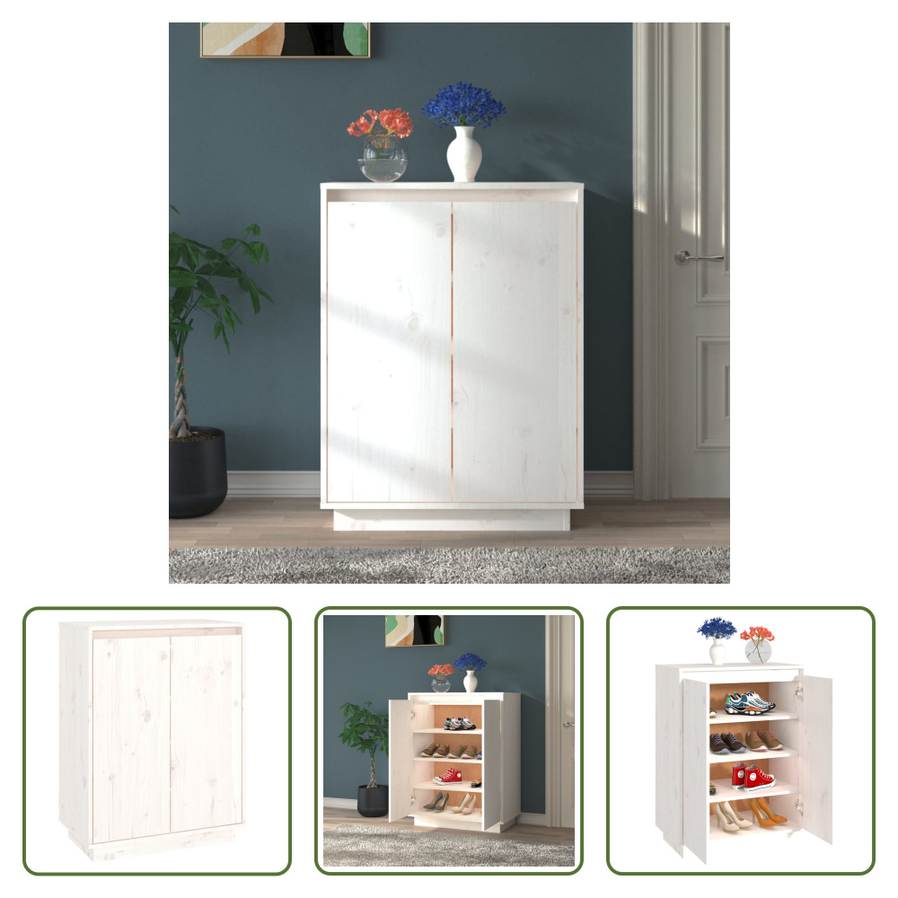 The Living Store Szafka na buty biała 60x35x80 cm lite drewno sosnowe