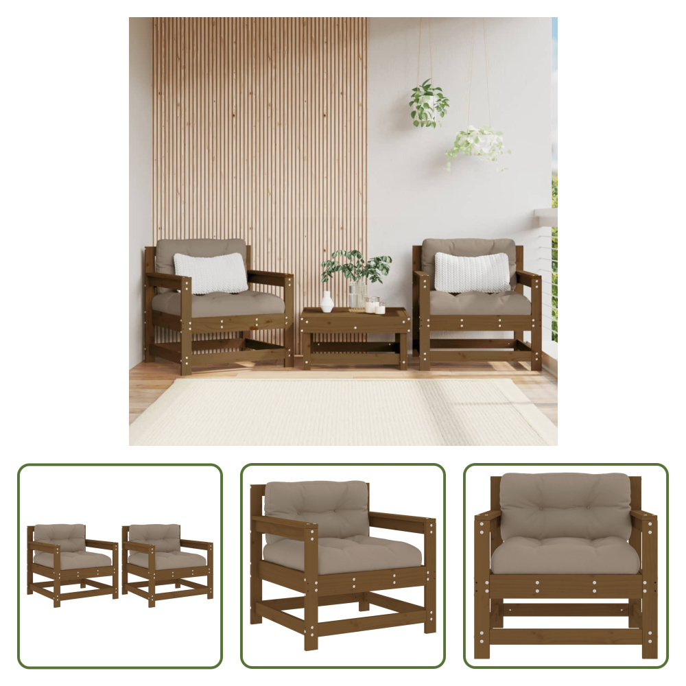 The Living Store Krzesła ogrodowe z poduszką 2 szt. Miodowo-brązowe lite drewno sosnowe