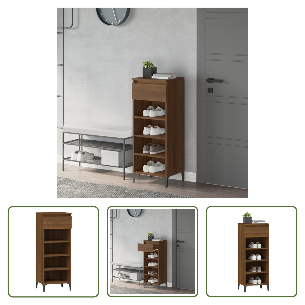 The Living Store Brązowy dębowy stojak na buty 40x36x105 cm materiał drewnopochodny