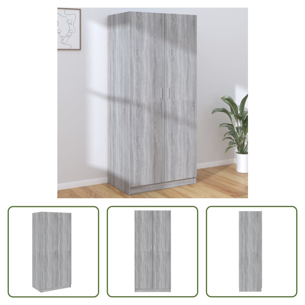 The Living Store Szafa Grey Sonoma 80x52x180 cm Materiał drewnopochodny