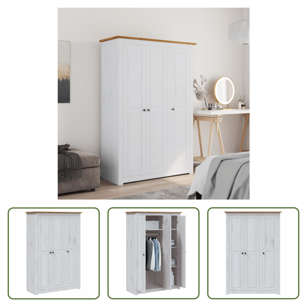 The Living Store Szafa 3-drzwiowa biała 118×50×171,5 cm sosna seria Panama