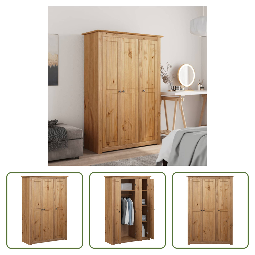 The Living Store Szafa 3-drzwiowa 118×50×171,5 cm sosna seria Panama
